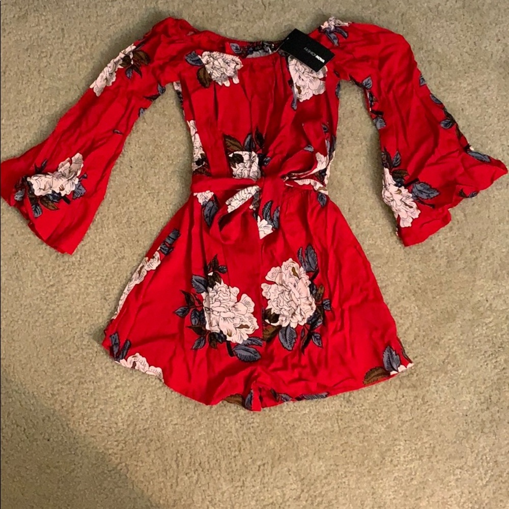 Red long sleeve romper